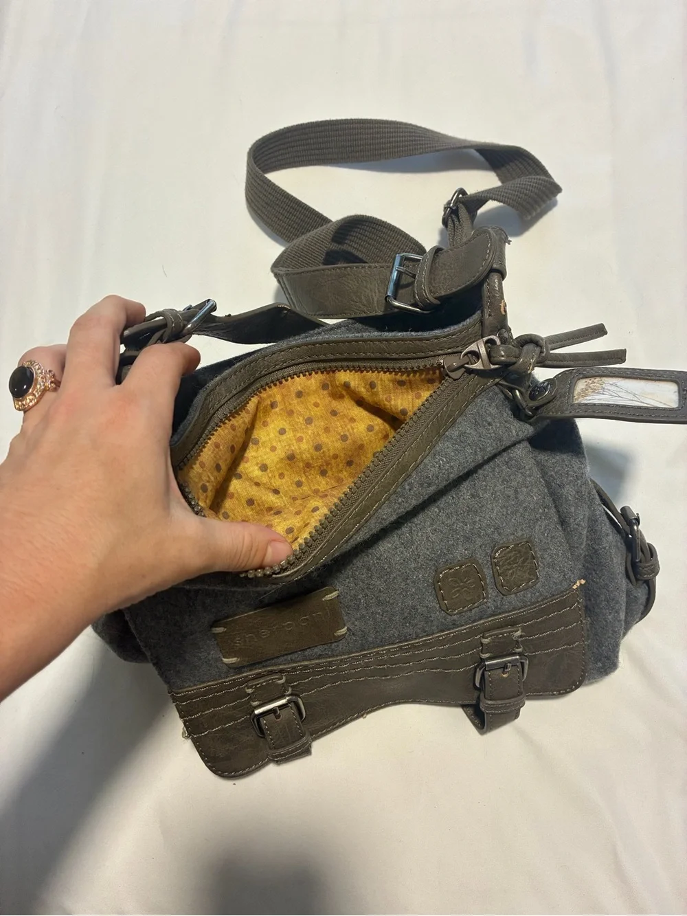 Sherpani Gray and Brown Messenger Crossbody Bag